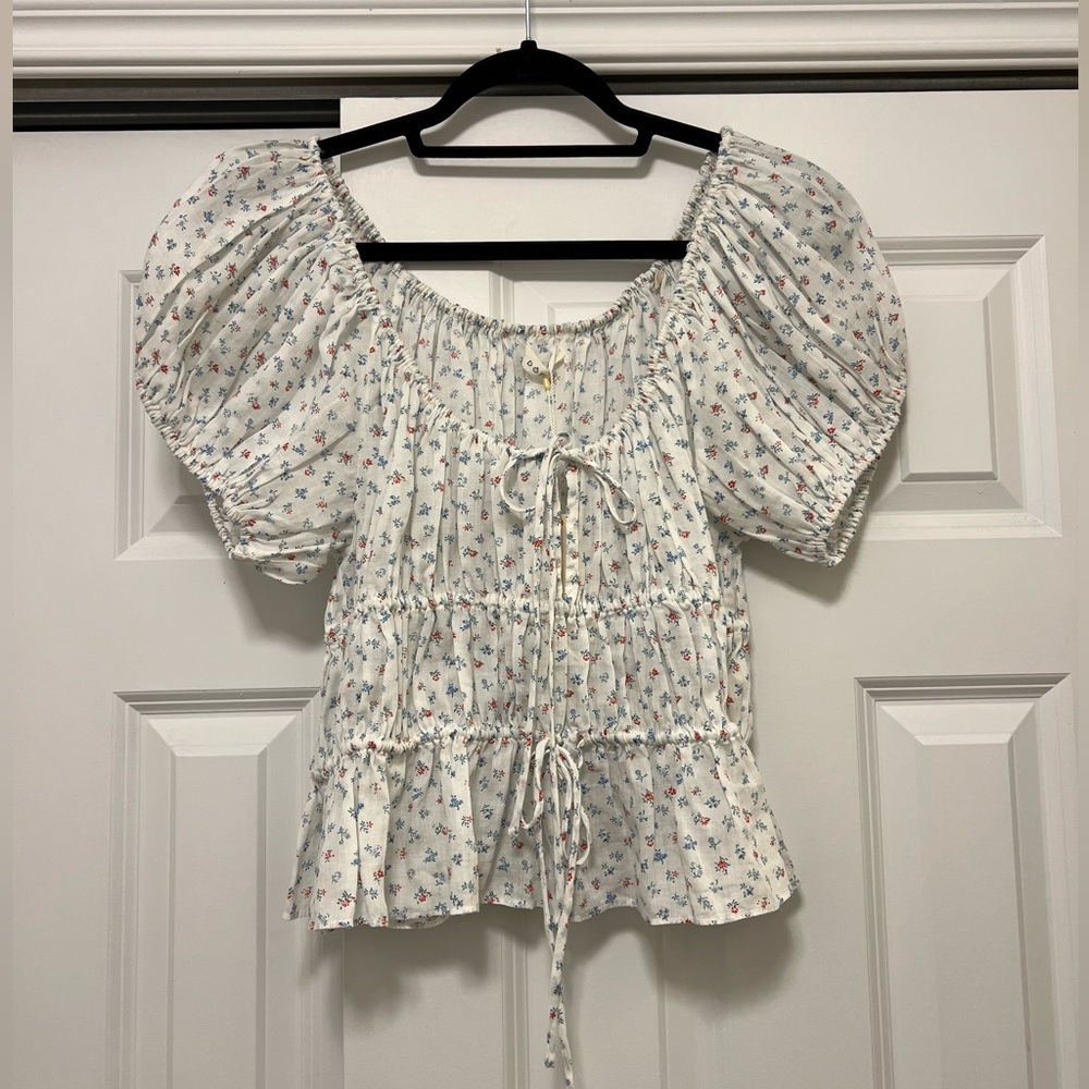 Doen Adie Floral Puff Sleeve Blouse New with Tags
